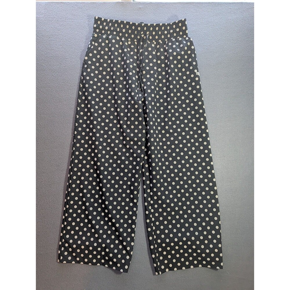 Albion Fit Womens Large Tall Black Cream Polka Dot Wide Leg Drawstring Pants